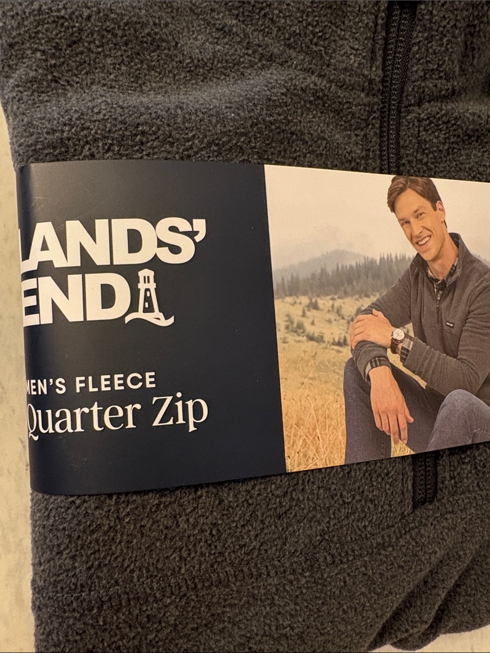Lands' End Men’s Dark Gray Quarter-Zip Fleece Sweater - Picture 2 of 8